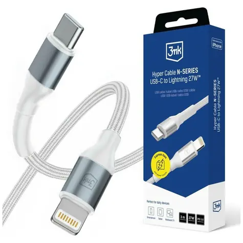 3mk Hyper kabel N-SERIES USB-C na Lightning bílá / Datový kabel / 3 m / 27W / PD 3.0