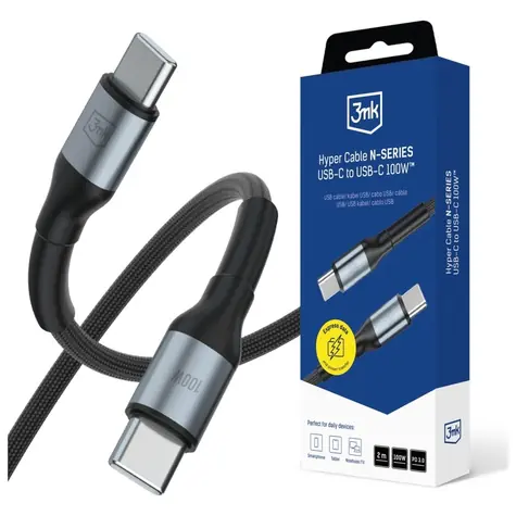 3mk Hyper Cable N-SERIES 2m černá / Datový kabel / USB-C na USB-C / 100W / 20V/5A