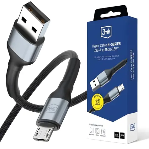3mk Hyper Cable N-SERIES USB-A na Micro černá / Kabel / 1 m / 12W