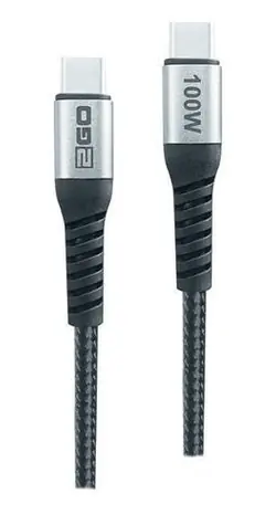 2GO USB-C 100W černá / Datový kabel / USB-C na USB-C / 100W / USB 2.0 / 1,2 m