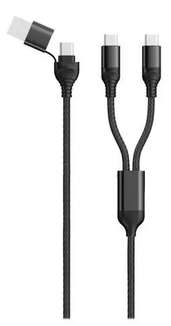 2GO DUO černá / Nabíjecí kabel / USB-A & USB-C na 2x USB-C / 1,2 m