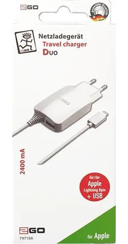 2GO bílá / Síťová nabíječka / Lightning + USB-A / 12W / kabel 140cm