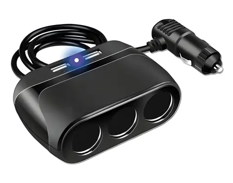 2GO černá / Rozbočovač do zapalovače / 3x 12V / USB-A / USB-C / 120W