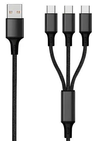 2GO USB 3in1 Nylon černá / Nabíjecí kabel / 3× USB-C / 1,5 m / 3 A