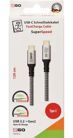 2GO 797512 černá / Datový kabel / USB-C / USB-C / 100 W / 1,2 m / USB 3.2 Gen 2
