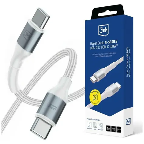 3mk Hyper Cable N-SERIES bílá / Nabíjecí kabel / USB-C na USB-C / 2 m / PD 100W / QC 3.0