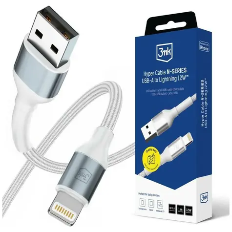 3mk Hyper Cable N-SERIES USB-A na Lightning bílá / Kabel / 1 m / 5V/2.4A 12W
