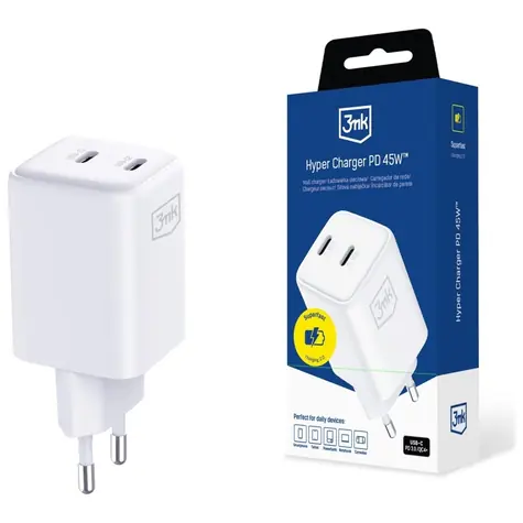 3mk Hyper Charger PD 45W GaN bílá / Nabíječka / 2x USB-C / QC4+ / PPS