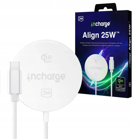 3mk inCharge Align 25W bílá / Bezdrátová nabíječka / Qi2.2 / magnetická / USB-C