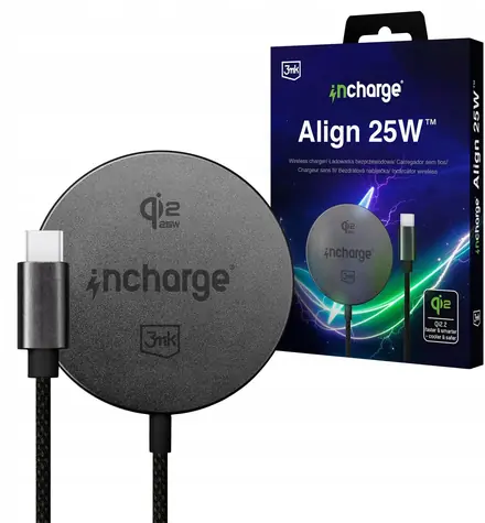 3mk incharge Align 25W černá / Bezdrátová nabíječka / Qi2.2 / MagSafe / pro Apple / USB-C