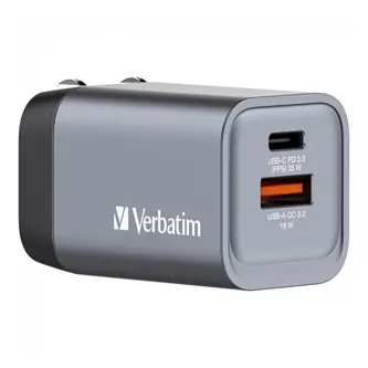 Verbatim GNC-35 černá / Cestovní adaptér / GaN / USB-C PD 35W / USB-A QC 3.0
