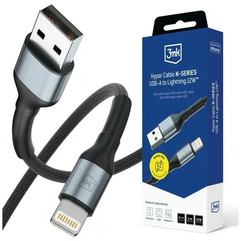 3mk Hyper Cable N-SERIES USB-A na Lightning 2m černá / Nabíjecí kabel / 12W / USB 2.0