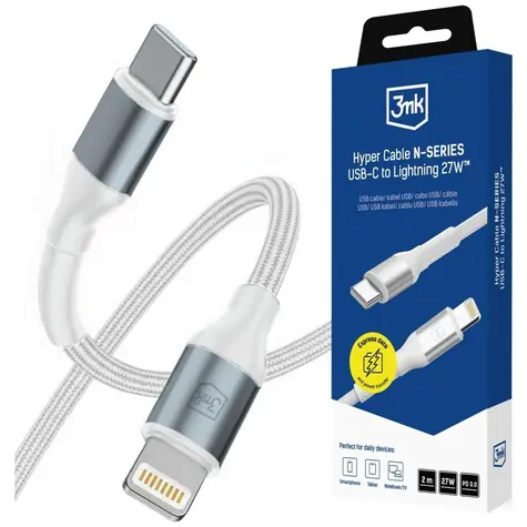 3mk Hyper Cable N-SERIES bílá / Datový kabel / USB-C na Lightning / 2 m / 27 W