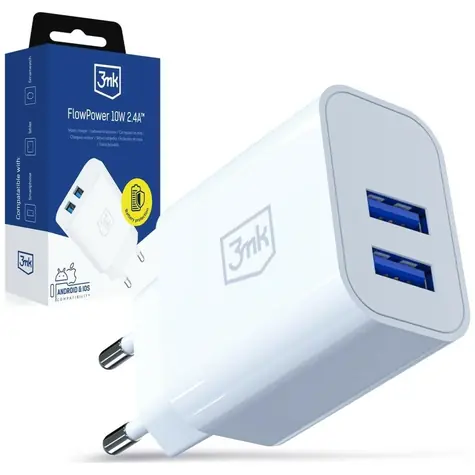 3mk FlowPower 10W bílá / Síťová nabíječka / 2x USB-A / 2.4A