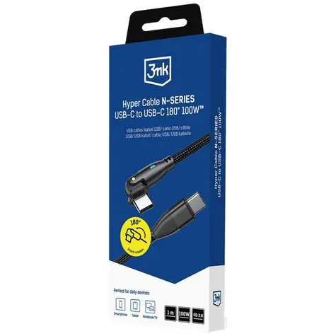 3mk Hyper kabel N-SERIES USB-C na USB-C 1m černá / Nabíjecí kabel / 180° otočný konektor / 100W / PD 3.0 / QC 3.0