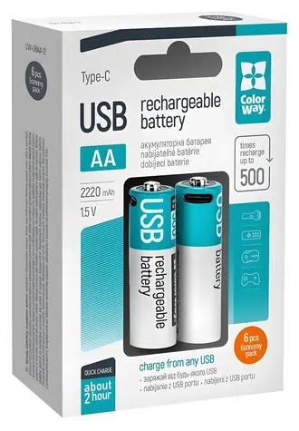 Colorway nabíjecí baterie AA / 2200 mAh / 1.5 V / USB-C / 6 ks