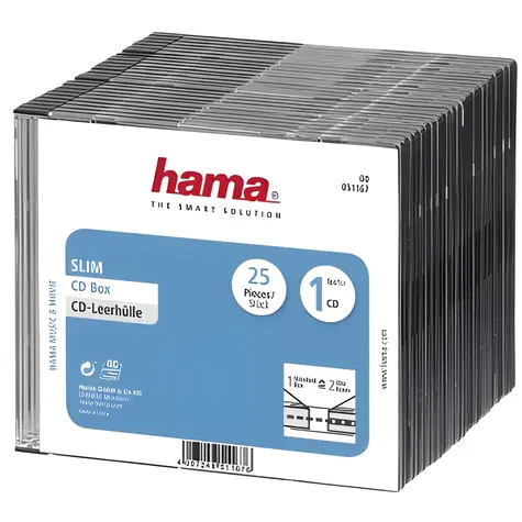 Hama CD Slim Box průhledná-černá / Obal na CD/DVD / 1 disk / 25 ks