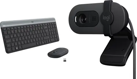 Logitech MK470 Slim US + Brio 100 / Bezdrátová sada klávesnice, myši a webkamery / USB