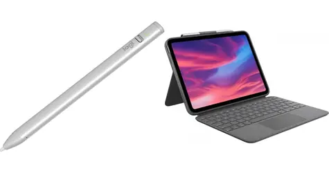 Logitech Crayon stříbrná + Combo Touch šedá / Sada pro iPad / pero + pouzdro s klávesnicí / 10. generace