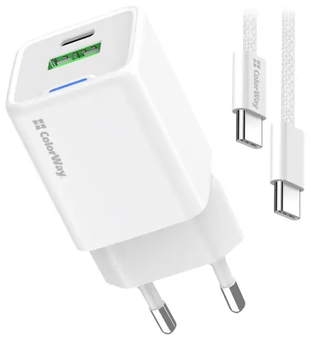 Colorway bílá / Síťová nabíječka / 1x USB-C / GaN / PD / PPS / QC / 35W / kabel USB-C 1m