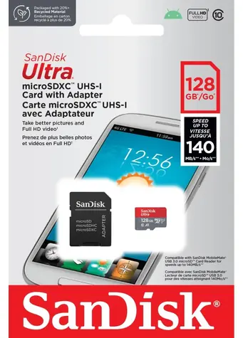 SanDisk Ultra microSDXC 128GB / Paměťová karta / Class 10 / UHS-I / A1 / čtení: až 140MB/s