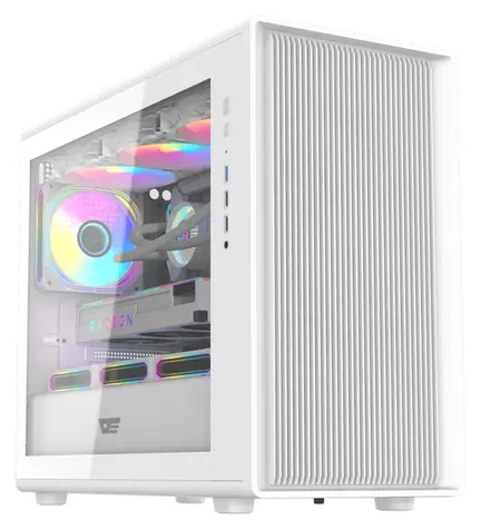 darkFlash DB460M bílá / mATX / bez ventilátorů / 3x USB-A / průhledná bočnice / bez zdroje