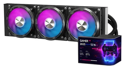 darkFlash UV360 černá / AiO chladič CPU / 3x 120 mm / OLED displej / ARGB podsvícení / 800–2000 RPM / 36 dB