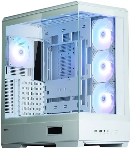 Zalman P50 DS bílá / Midi tower ATX / 4x 120mm ARGB / 2x USB 3.0 + 1x USB-C / panoramatické sklo / bez zdroje