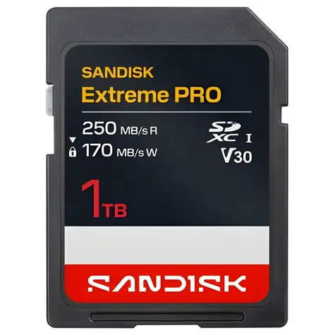SanDisk Extreme PRO SDXC 1TB / Paměťová karta / UHS-I / U3 / čtení: 250 MB/s / zápis: 170 MB/s / vhodné pro 4K