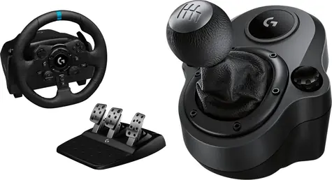 Logitech G923 + Driving Force Shifter černá / Herní volant + pedály + řadicí páka / PS5 & PS4 & PC / Trueforce / USB 2.0