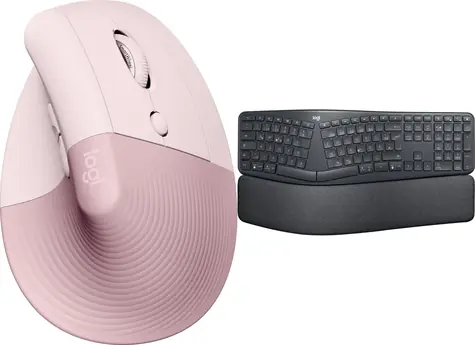 Logitech Lift růžová + Ergo K860 / Sada / Ergonomická myš + klávesnice / bezdrátová 2.4 GHz / pro praváky