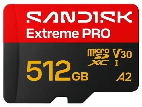 SanDisk Extreme PRO microSDXC 512 GB + adaptér / Paměťová karta / Class 10 / UHS-I U3 / V30 / A2 / čtení: 250 MB/s