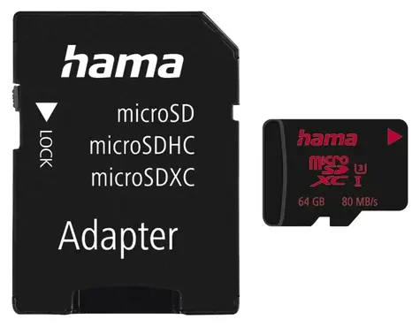Hama microSDXC 64 GB / Paměťová karta / UHS Speed Class 3 / UHS-I / 80 MB/s / +adaptér