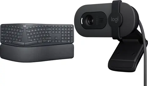 Logitech ERGO K860 černá + Brio 100 / Set bezdrátové klávesnice a webkamery / Ergonomická / Bluetooth / 2.4 GHz