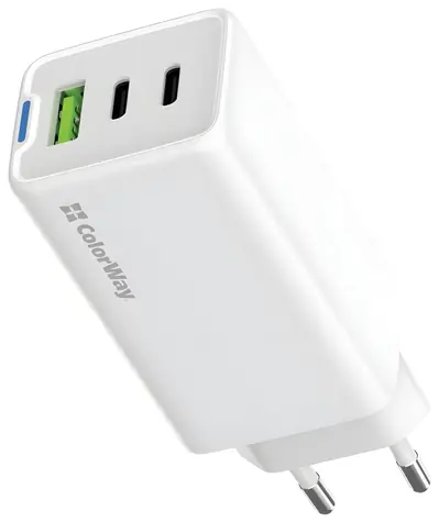 Colorway GaN 65W bílá / Síťová nabíječka / 2x USB-C / 1x USB-A / PD / PPS