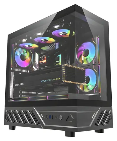 darkFlash DS950 černá / ATX / bez větráků / USB-C 3.2 Gen 2 / 2x USB-A / 270° panel / bez zdroje