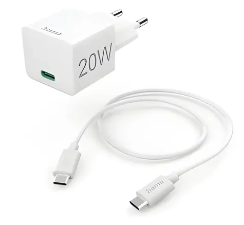 Hama rychlá USB-C nabíječka bílá / Nabíjecí sada / PD / QC / 20 W / kabel USB-C 1 m