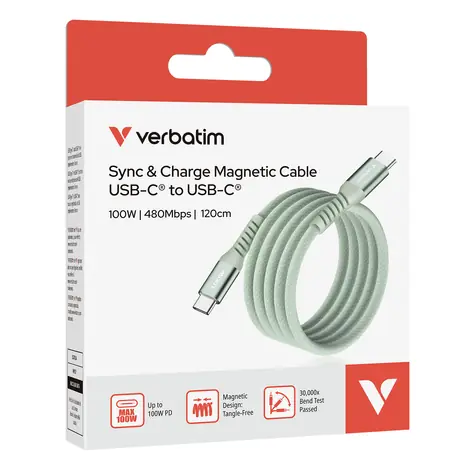 Verbatim 31855 zelená / Magnetický nabíjecí kabel USB-C / 100 W / 1,2 m