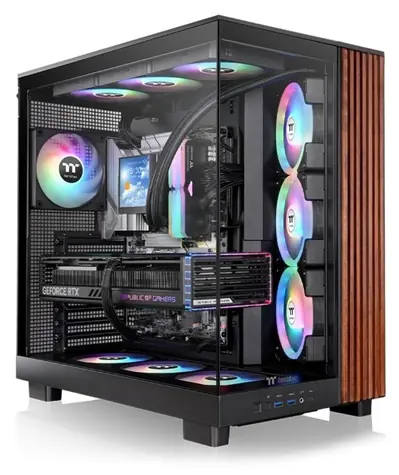 Thermaltake View 380 XL WS ARGB černá/dřevo / ATX / 2x USB-A 3.2 / 1x USB-C / 4x120mm / bez zdroje / průhledná bočnice