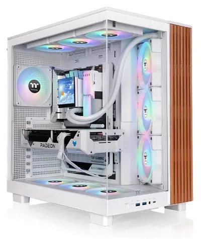 Thermaltake View 380 XL WS ARGB bílá/dřevo / ATX / 2x USB-A 3.2 / 1x USB-C / 4x120mm / bez zdroje / průhledná bočnice