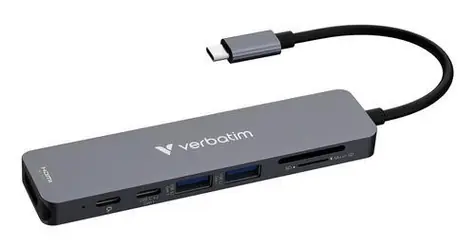 Verbatim USB-C Essentials Multiport Hub šedá / Dokovací stanice / 7 portů / HDMI 4K / 2x USB-A / 2x USB-C / SD+microSD