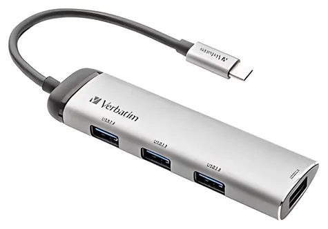 Verbatim 49147 šedá / USB hub / USB-C vstup / 4x USB 3.2 Gen 1 / 5 Gb/s