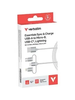 Verbatim 32394 bílá / Nabíjecí kabel 3v1 / USB-A na Micro-B + USB-C + Lightning / 18W / 1m