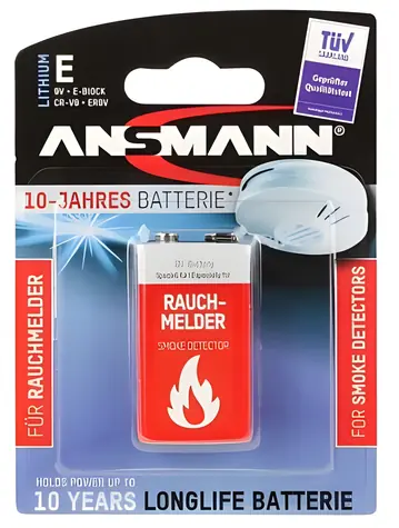 Ansmann 9V Lithium E-Block 10 let / Baterie / pro detektory kouře / 1 ks
