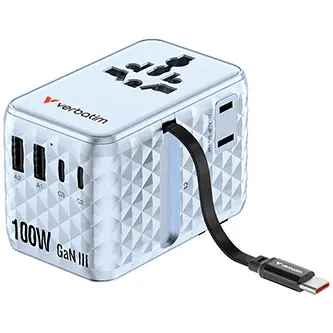 Verbatim Charge'n'Travel GaN III modrá / Cestovní adaptér / 2x USB-C / 2x USB-A / 100W