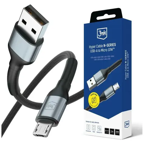 3mk Hyper Cable N-SERIES černá / Kabel / USB-A na Micro / 3 m / 10W