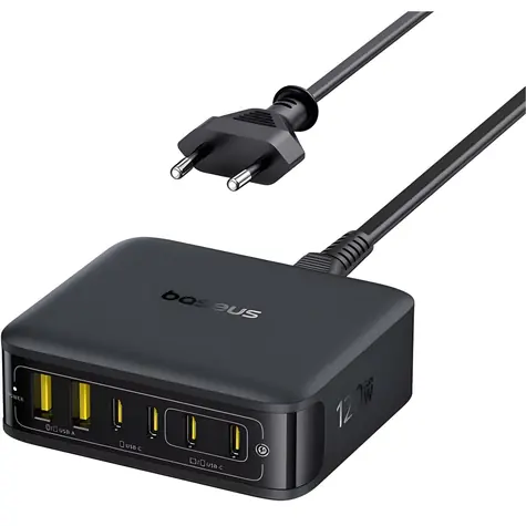 Baseus Nomos FH21 černá / Nabíjecí stanice / 120W / GaN / 4× USB-C / 2× USB-A