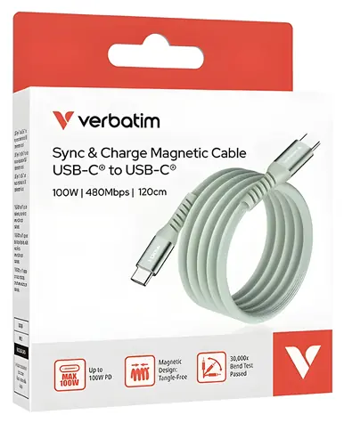 Verbatim 31855 Magnetický 100W USB-C kabel 1.2m zelená / USB-C(M) / USB-C(M) / PD & QC 3.0