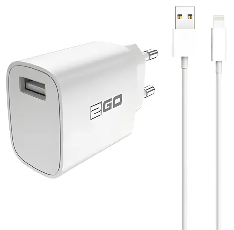 2GO bílá / Síťová nabíječka / USB-A / 10,5 W / 5 V / 2,1 A / s kabelem Lightning