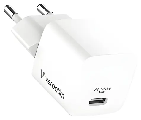Verbatim Mini GaN 20W bílá / Nabíjecí adaptér / 1x USB-C / PD 3.0